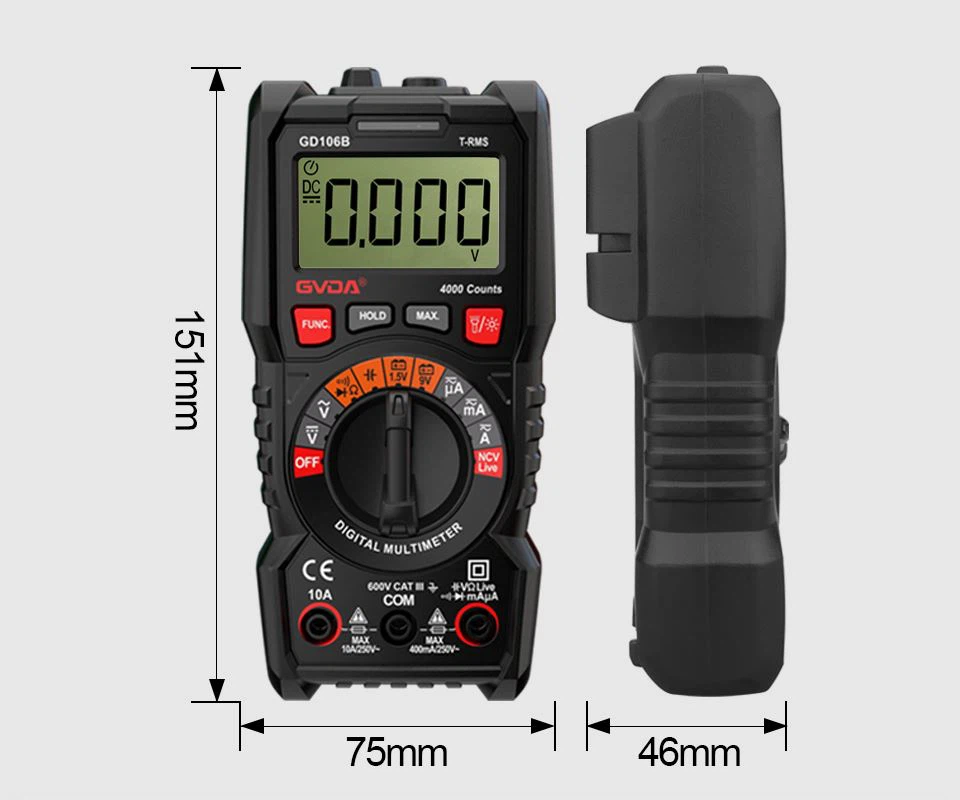 GVDA Professjonali True RMS Multimeter Diġitali Auto Range 600V 10A B'40M Ohm...